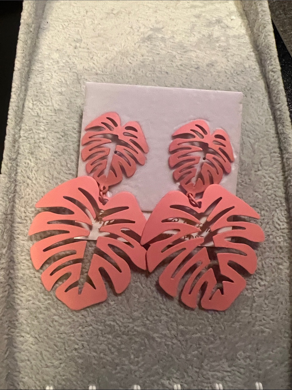 Coral Pink Monstera Leaf Drop Earrings for Women